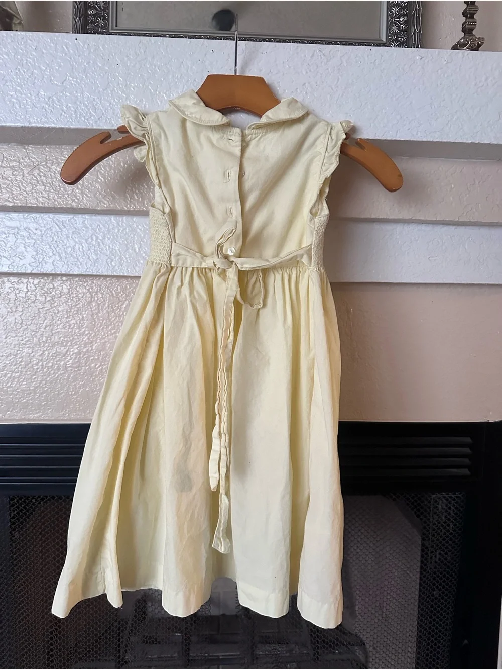 Laura Ashley Pale Yellow Smocked Dress with Floral Accents